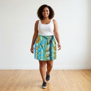 NWT Handmade Ice Dyed Geode Linen Blend Skirt.